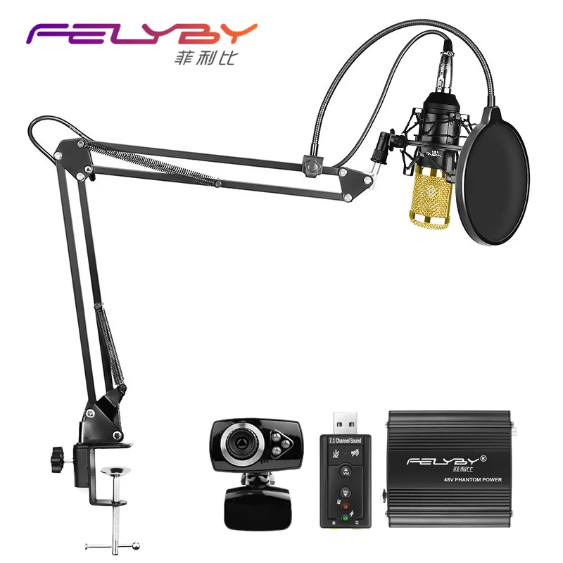 

Professional Condenser Microphone BM-800 BM 800 Cardioid Pro Audio Studio Vocal Recording Mic 48v phantom power Usb sound card