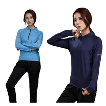 Camiseta deportiva de manga larga para mujer, Top ajustado de secado rápido con cuello alto elástico largo y cremallera para Fitness, correr, Yoga y aire libre