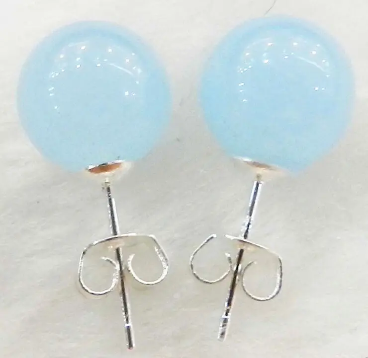 

beautiful 10mm Natural Light Blue Beads Stud Earrings