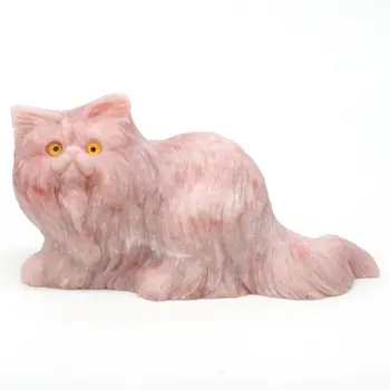 

5.32"Natural Gemstone Pink Opalite Sitting Cat Hand Carved Animal Statue Decor