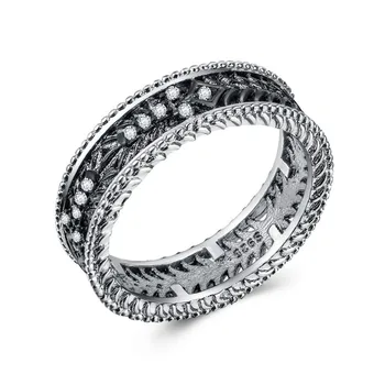 

Huitan Charms standard circle rings with cubic zirconia tyre track pattern unisex ring daily tiny cubic zirconia setting