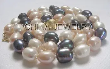

FREE shipping> >>>Beautiful 17" 13mm white black pink baroque freshwater pearl necklace