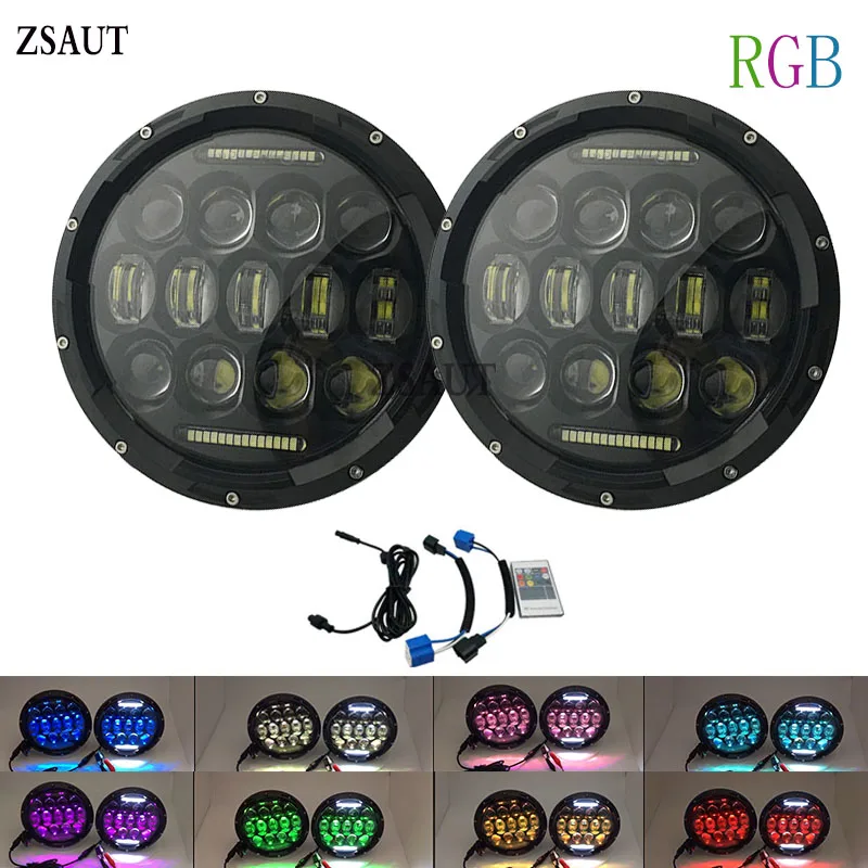 7 дюймов 75 Вт RGB светодиодный круглый налобный фонарь с DRL дальнего/ближнего света