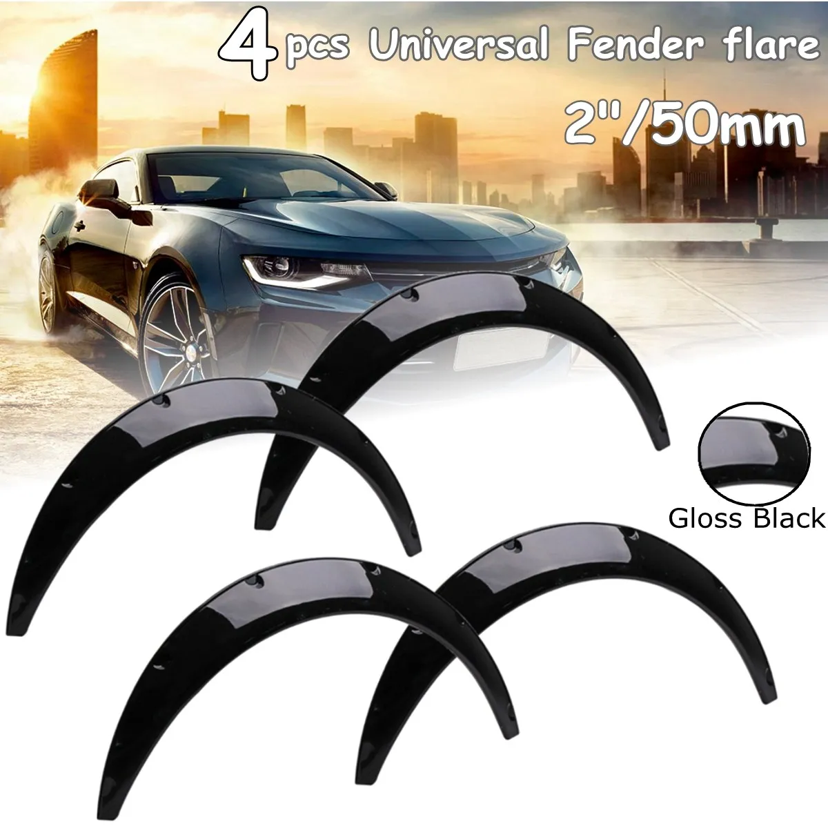 

4Pcs 2inch Universal Gloss Black Flexible Car Body For Fender Flares Extension Wide Wheel Arches