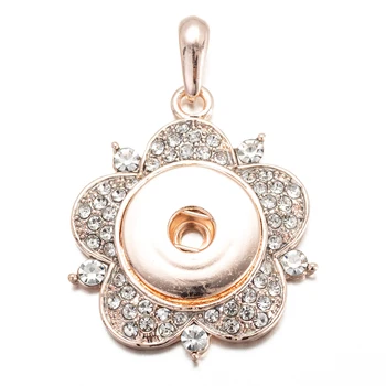 

New fashion Snap Jewelry Rose Gold Flower Necklace Crystal Snap Button Necklace for Women Fit 18mm 20mm Snap Buttons Jewelry