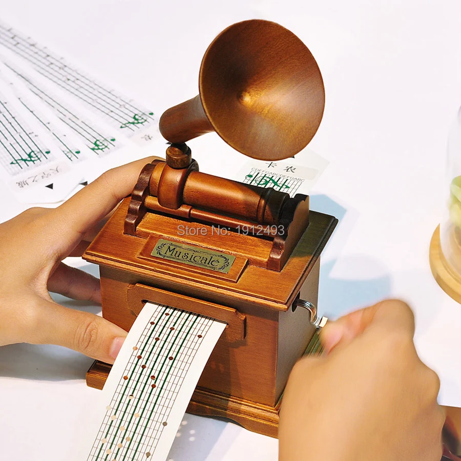 Wooden Phonograph DIY Hand-operated Type Music box (4).jpg