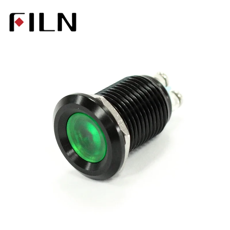 12mm waterproof black house Signal lamp LED Metal Indicator light Flat LIGHT 3V 6V 12V 24V 220V screw connect (5)