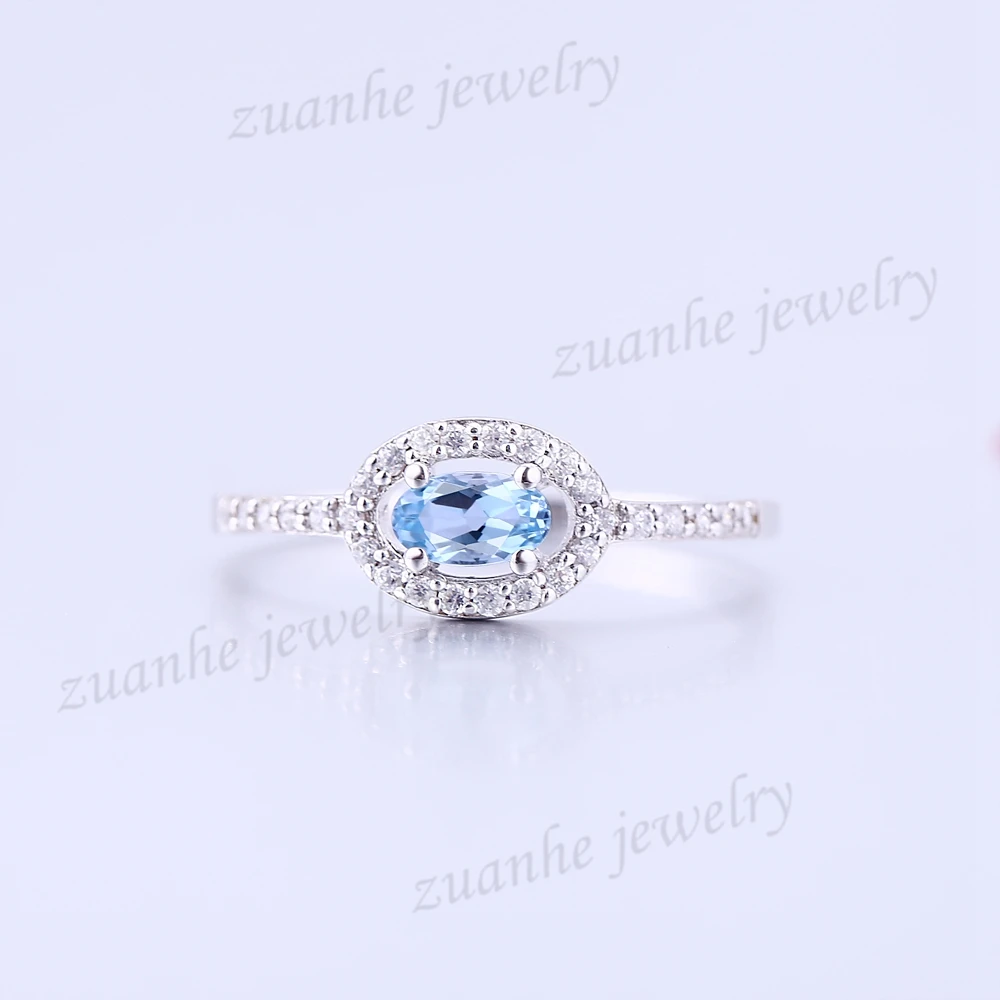 

Nice Sky Blue Topaz Solid 14k White Gold Natural Diamond Engagement Wedding Ring
