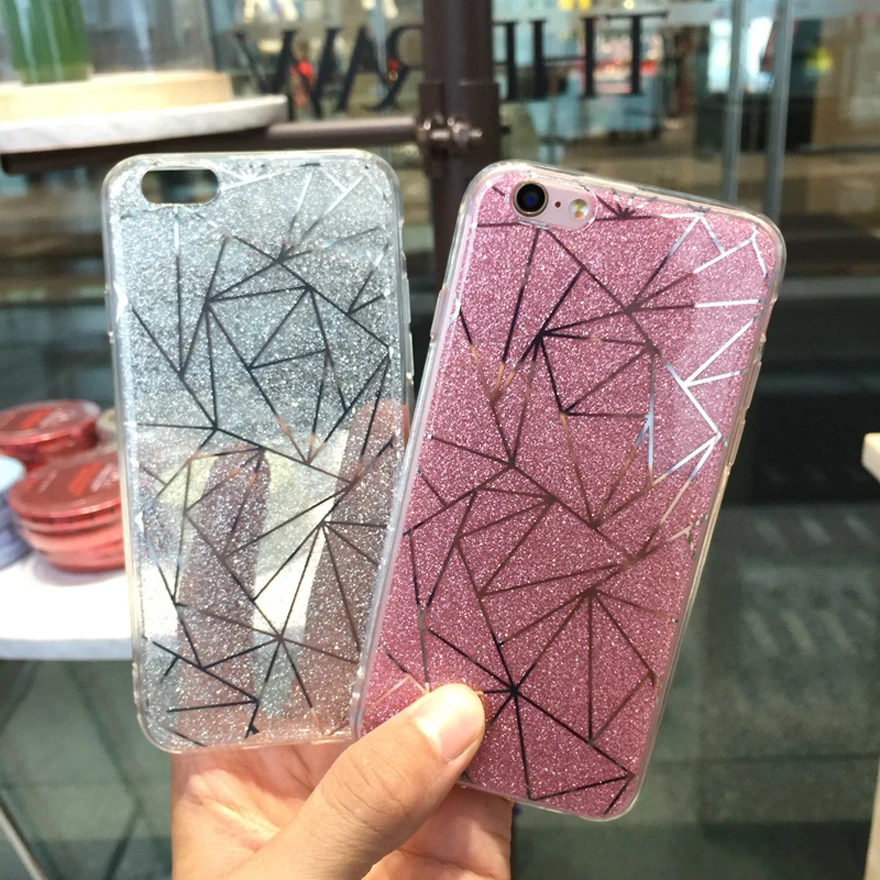 

Soft TPU & Hard PC Mobile Phone Case For iPhone XS X 7 7 Plus 6 6S For iPhone 8 8Plus Glitter Powder Silver Rhombus Capa
