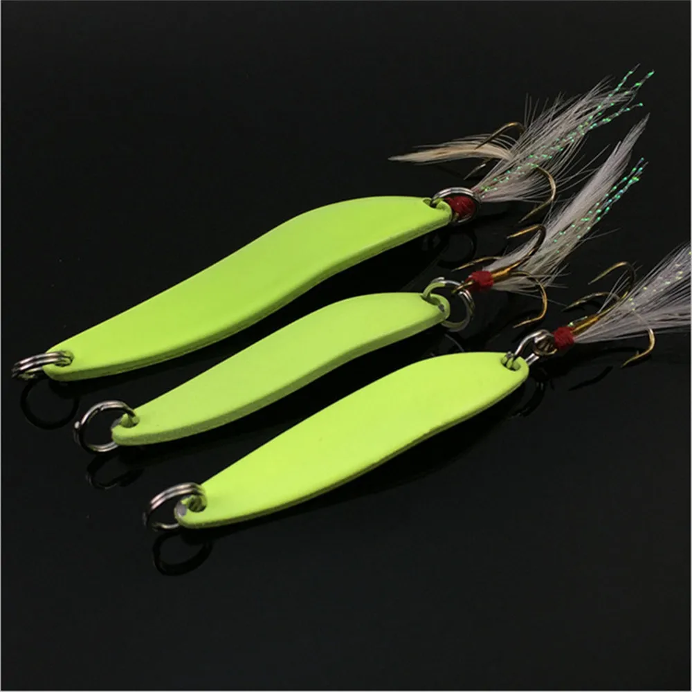 FISHINAPOT 1pcs 5g/7g/10g/13g Metal Luminous Spoon Spinner Fishing Lure Hard Bait with Feather Hook Pesca Wobbler Lure
