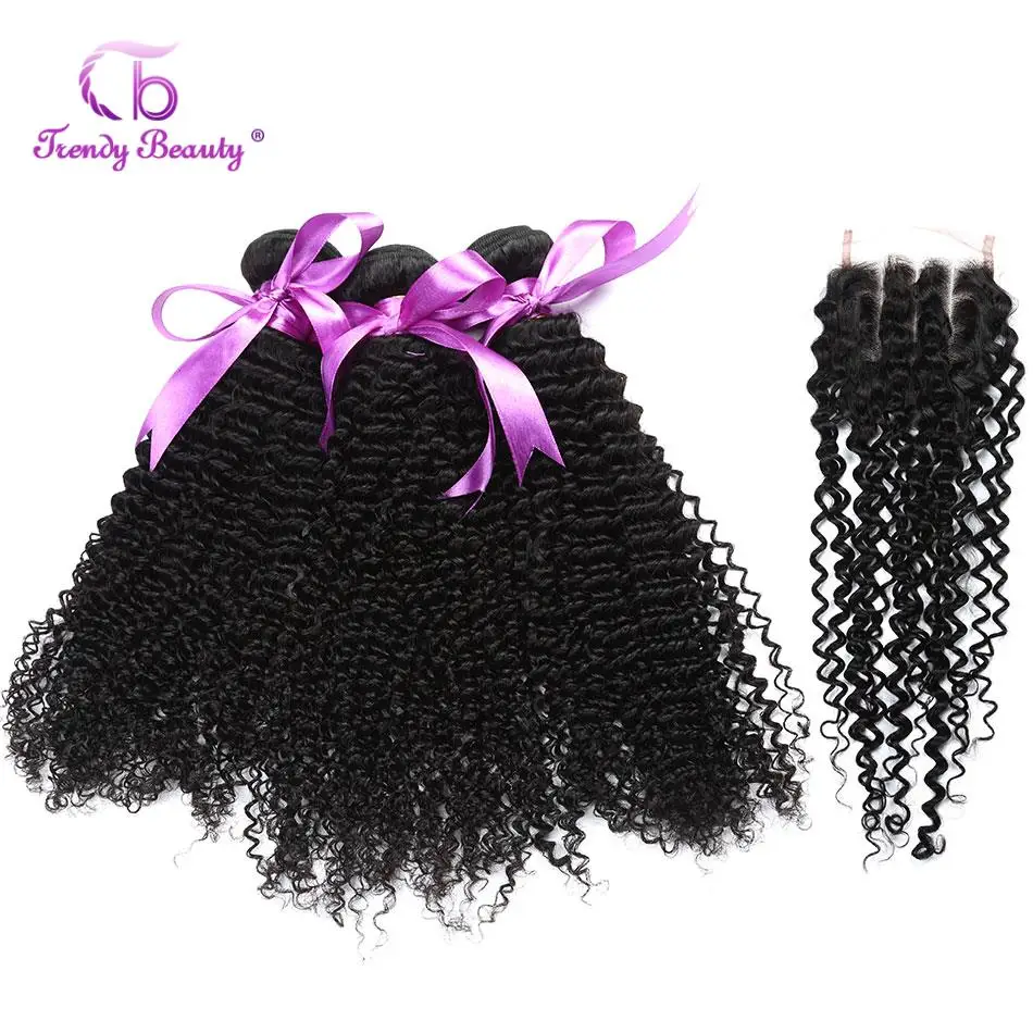 Trendy Beauty Brazilian Afro Kinky Curly Human Hair Weave Bundles 3Pcs with a Lace Closure 8-28 Inches Natural Black Non-remy Trendy Beauty Brazilian Afro Kinky Curly Human Hair Weave Bundles 3Pcs with a Lace Closure 8-28 Inches Natural Black Non-remy