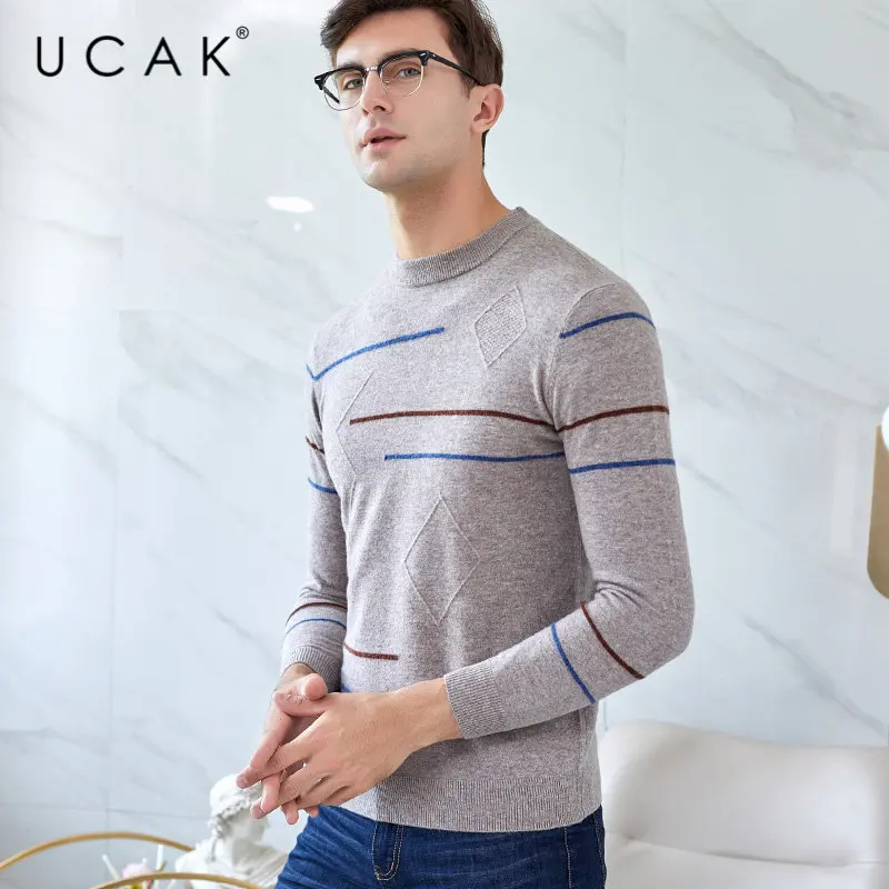 UCAK Brand Merino Woolen Sweater Men Streetwear Fashion Striped O-Neck Pull Homme Autumn Winter Warm Cashmere Pullover Men U3039 UCAK Brand Merino Woolen Sweater Men Streetwear Fashion Striped O-Neck Pull Homme Autumn Winter Warm Cashmere Pullover Men U3039