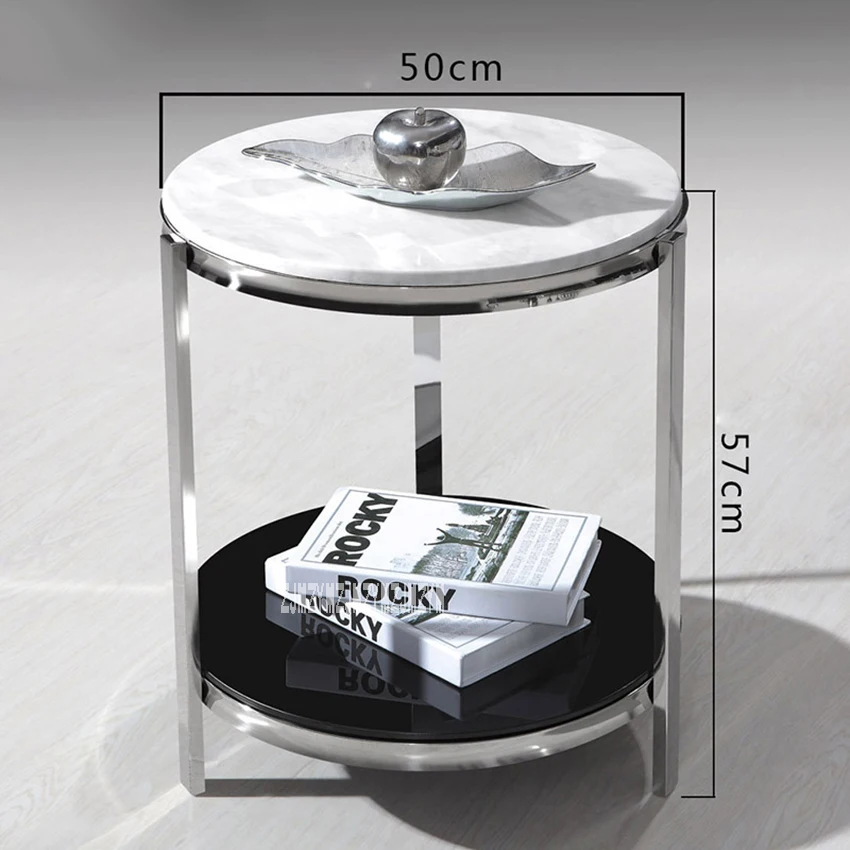 Современный Роскошный Мраморный Топ чайный столик простой гостиной спальни угловой боковой Диванный маленький круглый кофейный столик держатель из нержавеющей стали