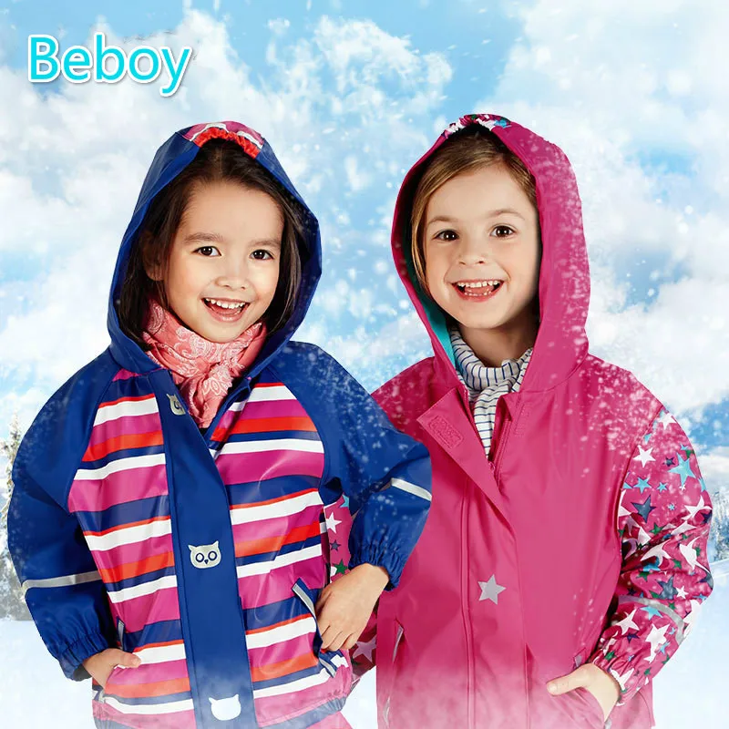 Multi function Little Kid Girls PU Fleece Jacket Windbeaker Waterproof Ski Rain Jacket Safe Reflective font