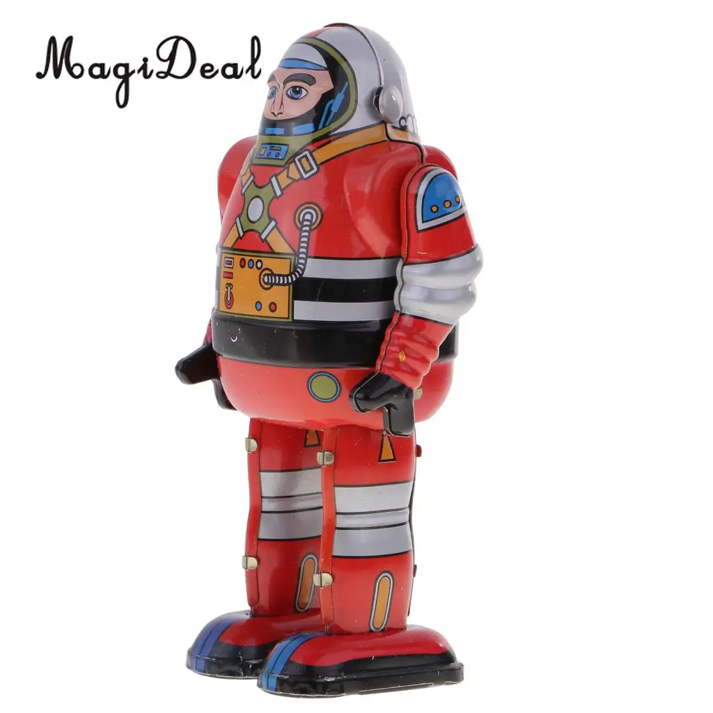 MagiDeal 1Pc Retro Wind Up Clockwork Mechanical Walking Tin Astronaut Robot for Adult Kids Toy Best Gift Display Decoration