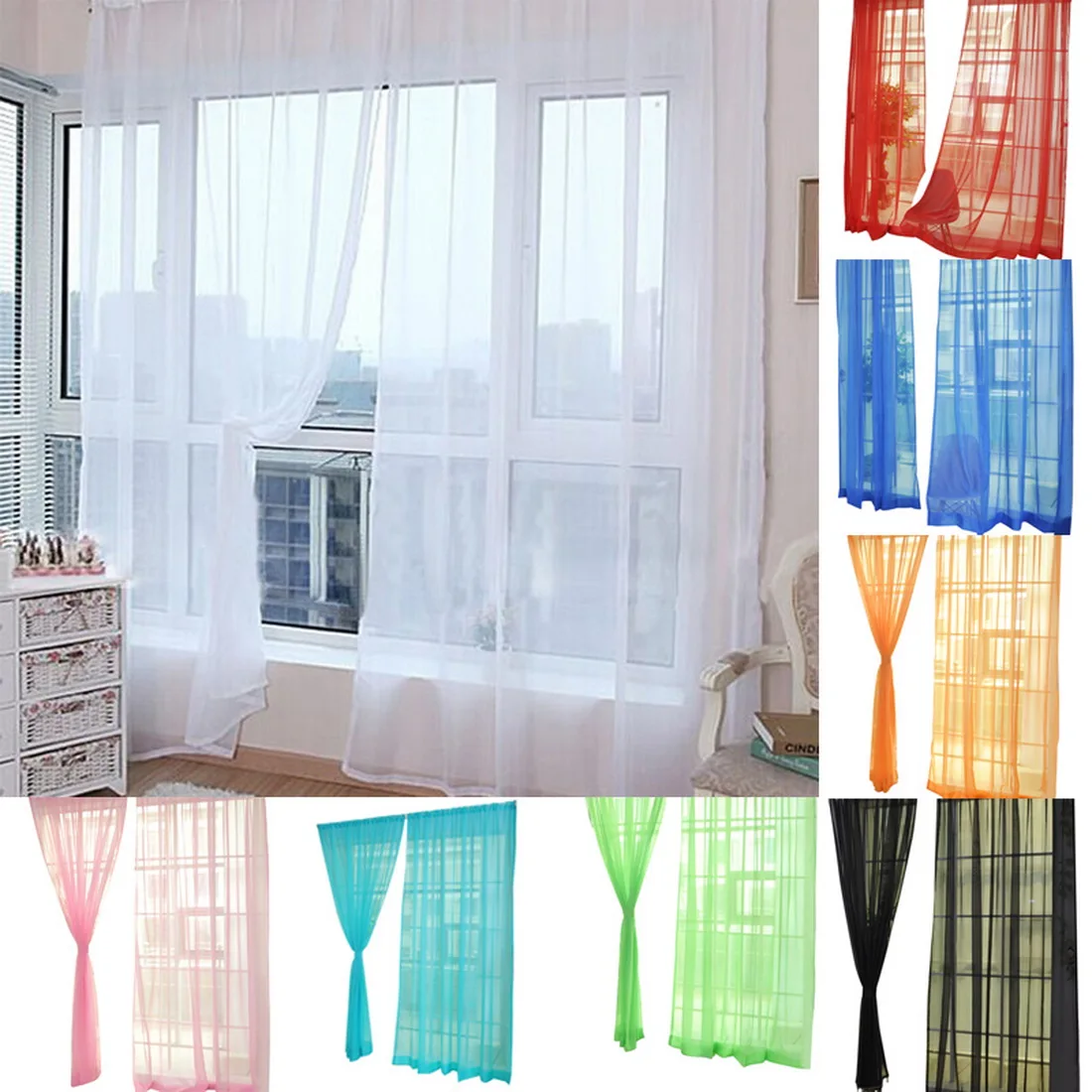 

Curtain Pure Color Tulle Door White Window Screening Solid Door Curtains Drape Panel Sheer Tulle For Living Room 27