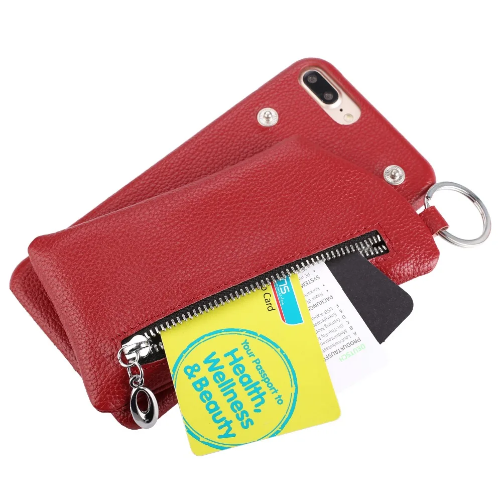 Lady Genuine Leather case key/cards holder zipper bag phone cases for iphone 6 6s 7 plus back