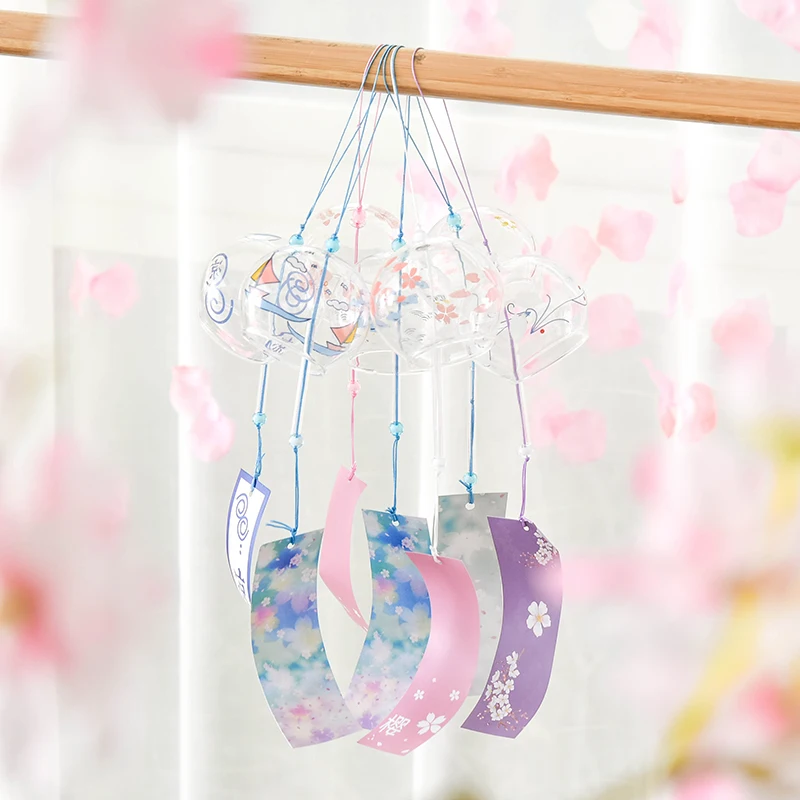 Японский стиль сакуры, стекло, вишневый цвет, ветряные колокольчики, колокольчики, дверной звонок, милая девочка, украшение для дома, подвеска