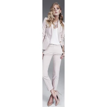 

Jacket+Pants Women Business Suits Light Pink Single Breasted Female Office Uniform Ladies Formal Trouser Suit 2 Piece Blazer