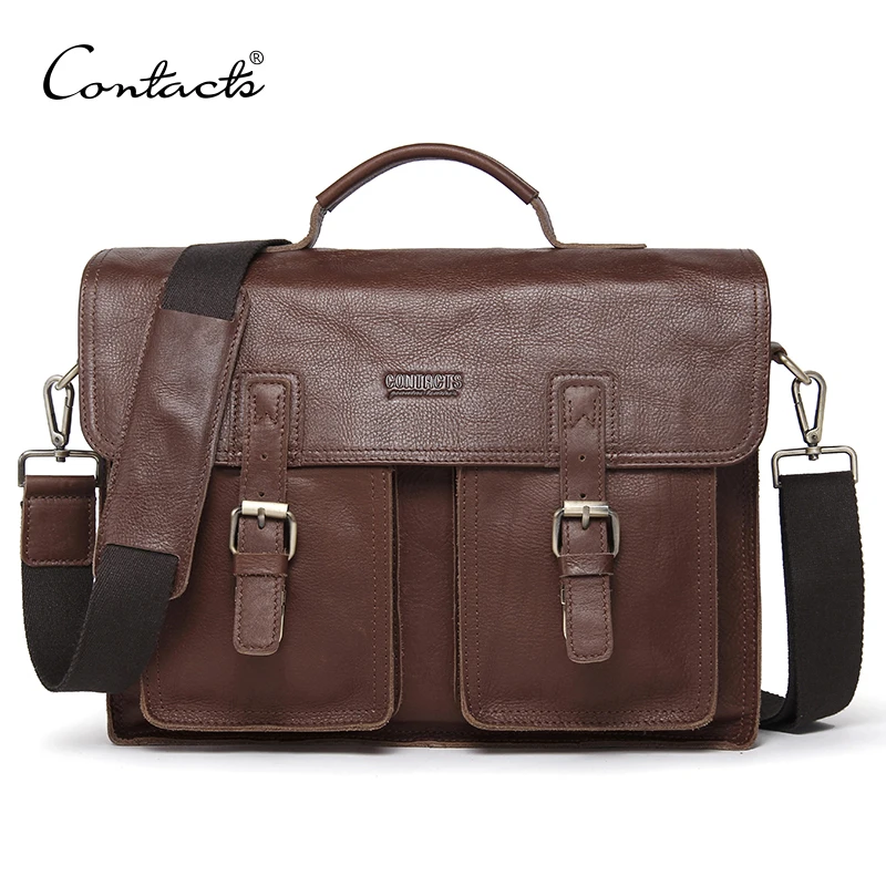 

CONTACT'S genuine leather men briefcase casual men's business bag for 13.3 inch laptop male shoulder bag brand messenger bags