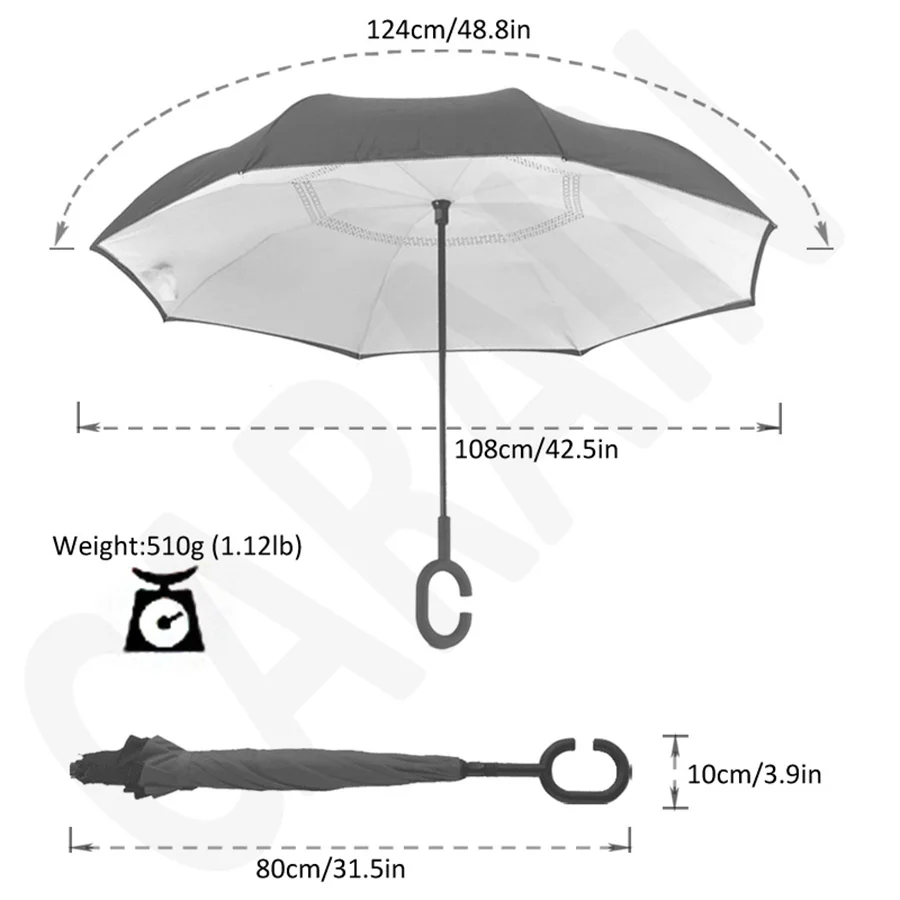 2-Women'S Umbrellas Inverted Durable Business Quality 2018 New Design Windproof Reverse Umbrella C-Hook Hands For Car 