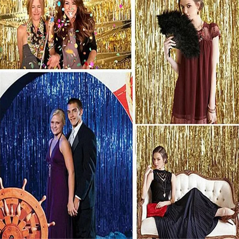 

High-grade rain curtain (100CM*200CM) gold silver red rose red blue green house Party birthday party wedding background photo