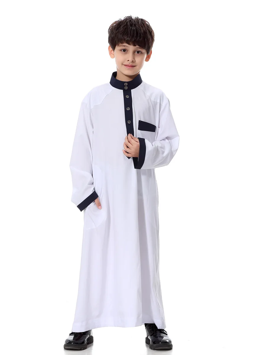 4-15Years детская Jubah мусульманский абайя, арабское халаты для мальчиков 4 цвета с длинным рукавом мусульманские кафтан халат Повседневное блузки рубашки Костюмы