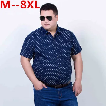 

10XL 8XL Men Casual short Sleeved Printed shirt loose Fit Male Social Business Dress Shirt Brand Men Clothing Soft Comfortable