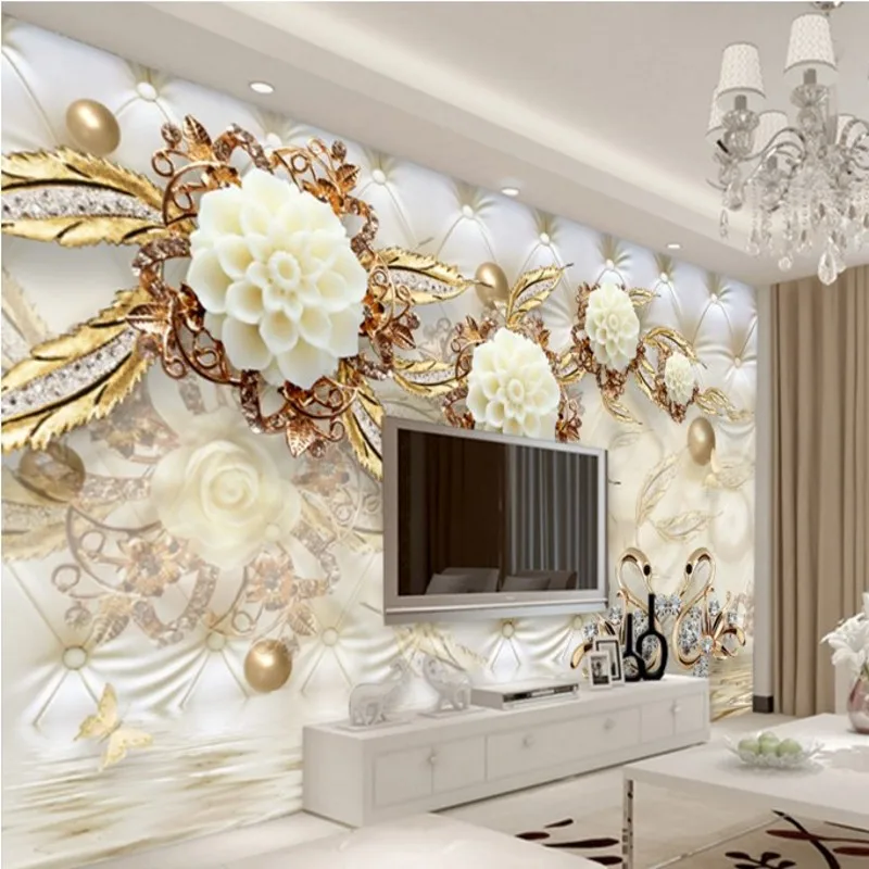 Beibehang Grosse Eigene Tapete 3d Luxus Gold Weiss Blume Weiche Tasche Ball Schmuck Tv Wohnzimmer Schlafzimmer Studie Haus Dekoration Custom Wallpaper Wallpaper 3dtv Living Rooms Aliexpress