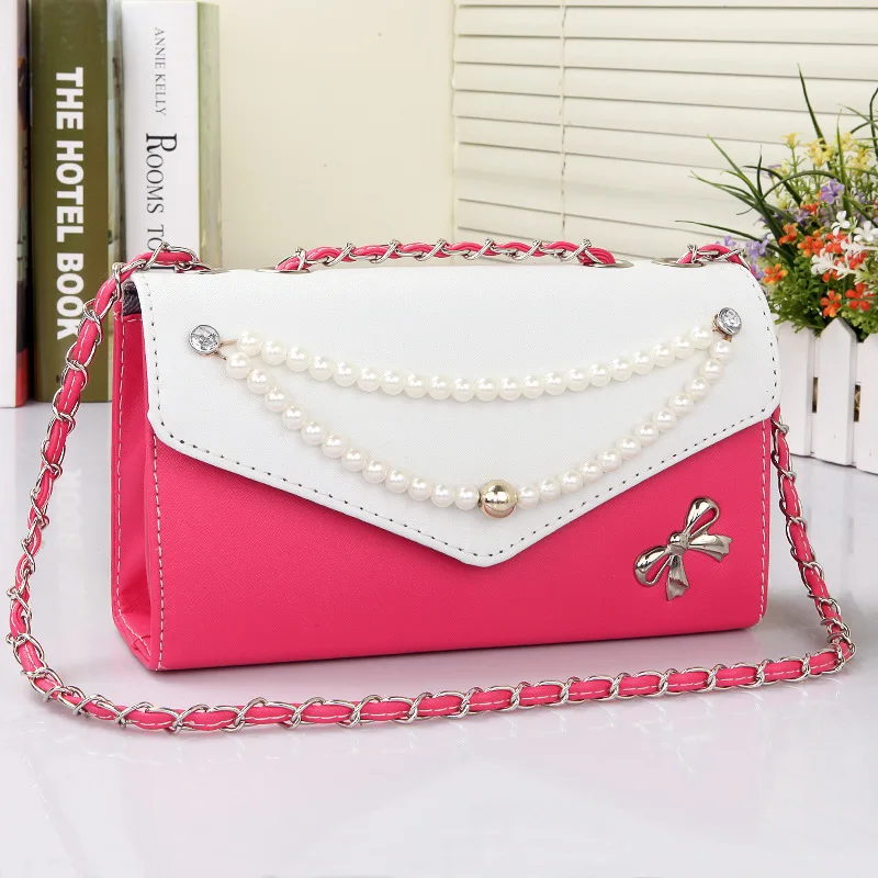2016 spring women bow should bag pearls chain clutch bag small vintage mini cross body bag