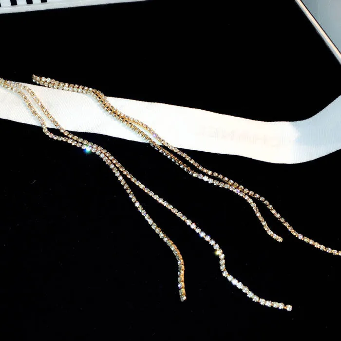 Charmwin новые длинные модные серьги для женщин Преувеличенные золотистого и серебристого цвета стразы кисточки Висячие серьги ювелирные изделия PE1468
