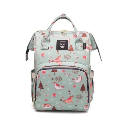 light green Unicorn Mummy bag multi-function maternal and child package out baby bag fashion mother bag diaper backpack waterproof cloth - Цвет: light green