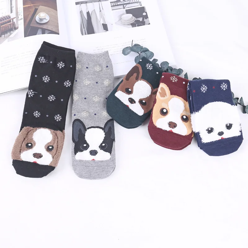 Cute Dog Patterned Cotton Short Socks Women Cartoon Pug Funny Ankle Socks FemaleWinter Animal Socks Kawaii Socks Hipster Sox