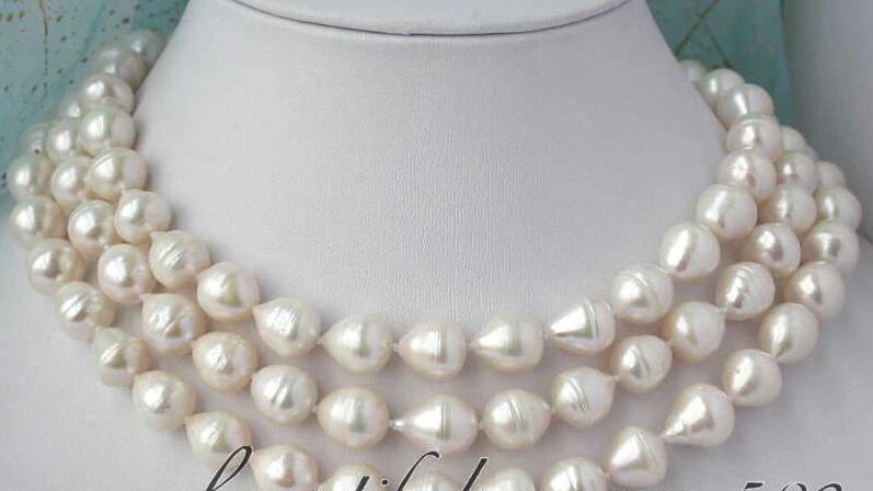 

z2454 Natural 50" 13mm drip white fw pearl necklace magnet (A0322)