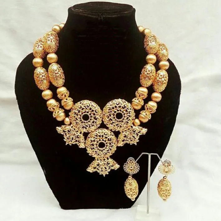 

Chunky Gold Copper African Jewelry Sets Nigerian Wedding Bib Statement Necklace Set Dubai Party Jewelry Gift Free Shipping WE128