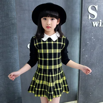 

Girls Plaid Winter Long Sleeve Dress Princess England Style Peter Pan Collar School Dress Children Fashion Dress AA51774