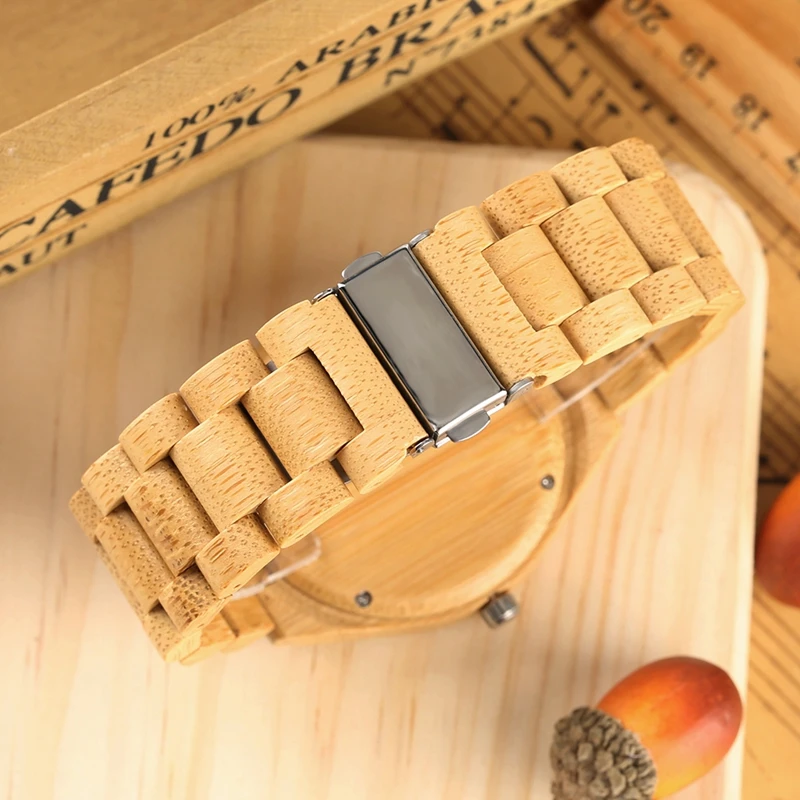 Full Bamboo Wood Band Watch Simple Pure Wooden Quartz Wrist Watch Male