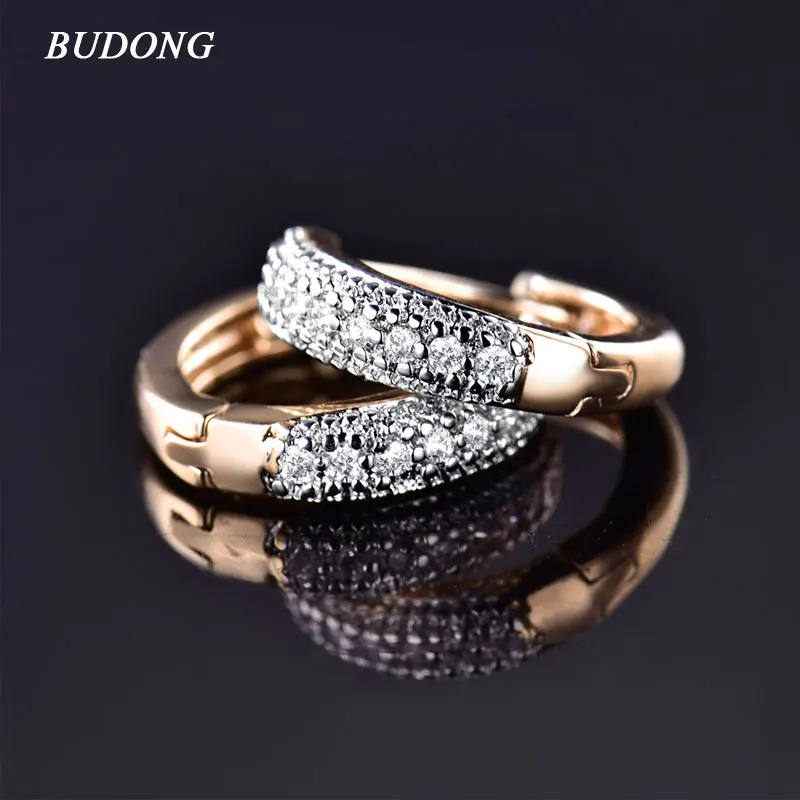 

BUDONG Fashion Earring Jewelry for Women Silver/Gold-Color Hoop Earring with Stone CZ Zircon Crystal Loop Wedding Earing XUE114