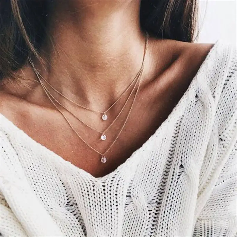 Simple Multi Layer Chain Charm Simulated Pearls Choker Necklaces For Women Long Strip Pendant Necklace Wedding Jewelry Gift | Украшения и