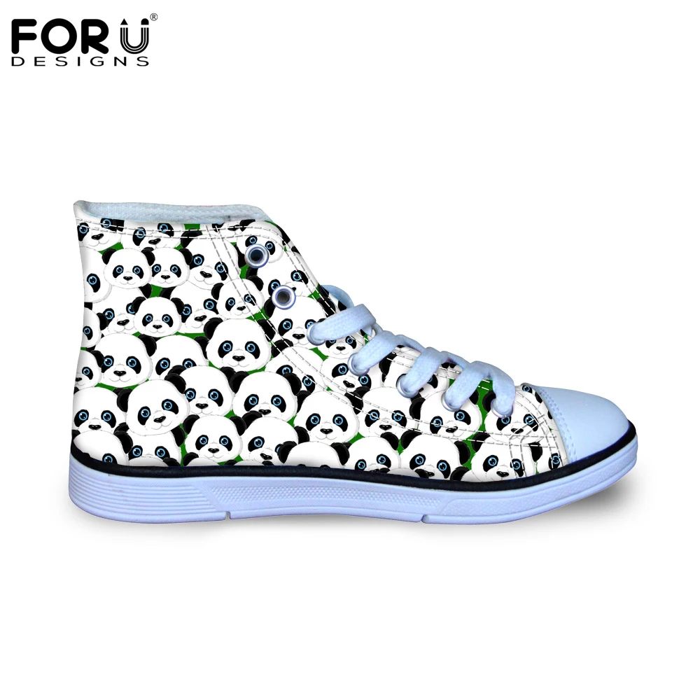 

FORUDESIGNS Flats Lovely Animal Panda Pattern Brand Kids Shoes Girls Boys High Top Canvas Shoes for Children Lace Up Casual 2018