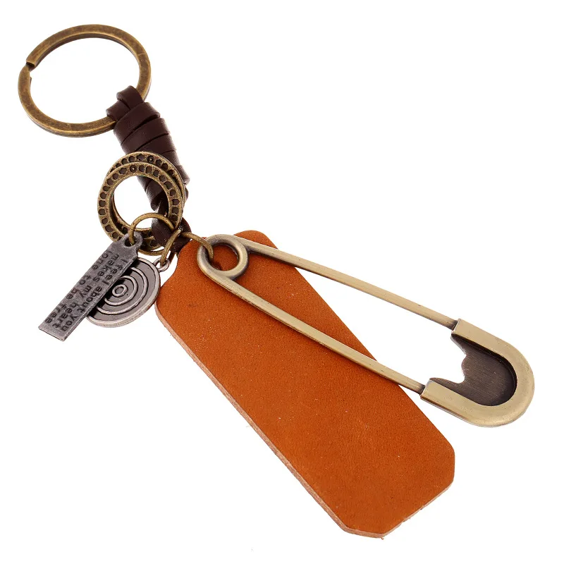 

DIY Handmade Leather Rope Car Keychain Men & Women Creative Pins Leather dog tag Couples Key Chains free shipping
