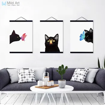 

Modern Watercolor Cute Animal Butterfly Cat Wooden Framed Canvas Paintin Girl Room Home Deco Wall Art Print Picture Poster Gifts