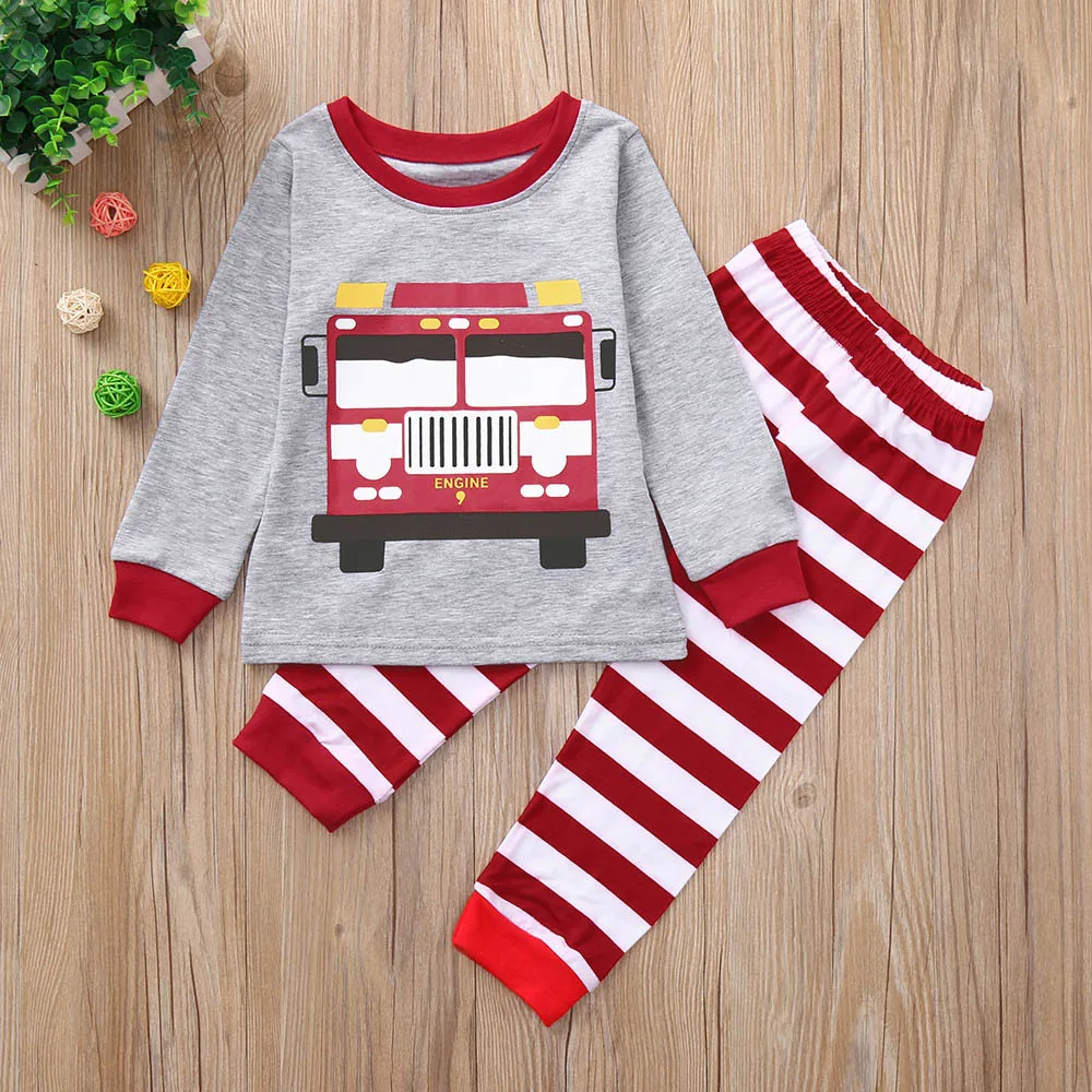 

Free Shipping Toddler Kid Baby Car Print Long Sleeves Pullover Top+Stripe Pants Boy Cotton Clothes Outfit Set 2018 Autumn Winter