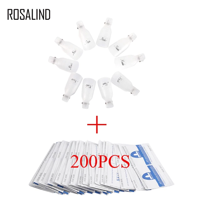 ROSALIND набор для удаления лака для ногтей для маникюра 200 шт. обертывания+ 10 шт. клипсы для отмачивания ногтей салон удаления набор инструментов - Цвет: Transparent