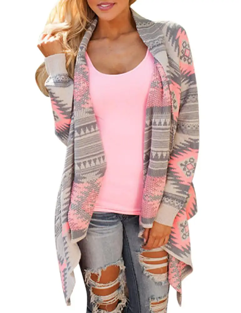 

Yfashion Elegant Women Casual Fashion Printing Irregular Coat Warm Windproof Knitting Tops