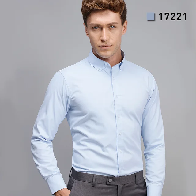 2017 New Casual blue Men long Sleeve Shirt Business Slim Fit Office ...