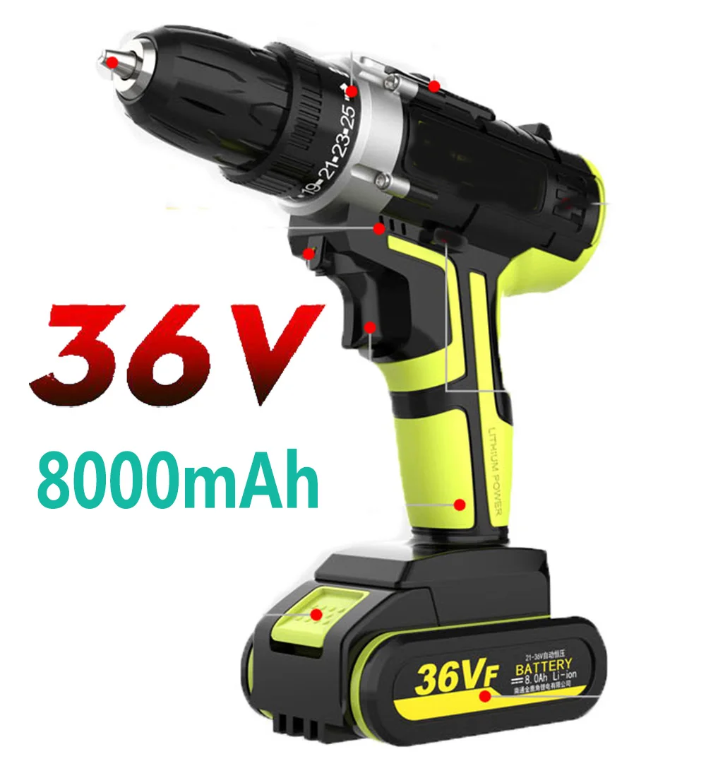 

36V Max Electric Screwdriver Cordless Drill Lithium Battery Wireless Rechargeable Hand Drills DIY Electric Power Tools