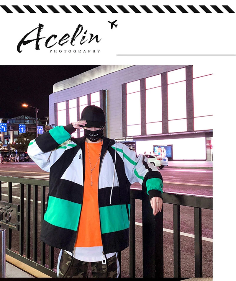 Autumn Spring Jacket Windbreaker Korean Men Hip Hop  (9)