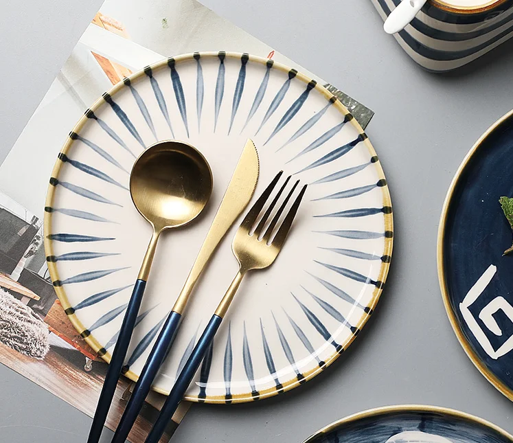 Блюдо для стейка в японском стиле, ручная роспись, керамическая тарелка для закусок, Ретро стиль, круглые обеденные тарелки для завтрака, посуда Домашнего Дизайна Z575