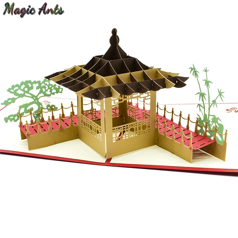  Vintage Building Pop UP Card Birthday with envelope sticker laser cut invitation Greeting Card post - 32876232929